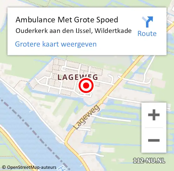 Locatie op kaart van de 112 melding: Ambulance Met Grote Spoed Naar Ouderkerk aan den IJssel, Wildertkade op 11 november 2017 09:54