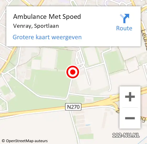 Locatie op kaart van de 112 melding: Ambulance Met Spoed Naar Venray, Sportlaan op 11 november 2017 11:40