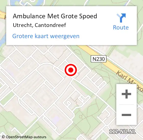 Locatie op kaart van de 112 melding: Ambulance Met Grote Spoed Naar Utrecht, Cantondreef op 11 november 2017 12:59