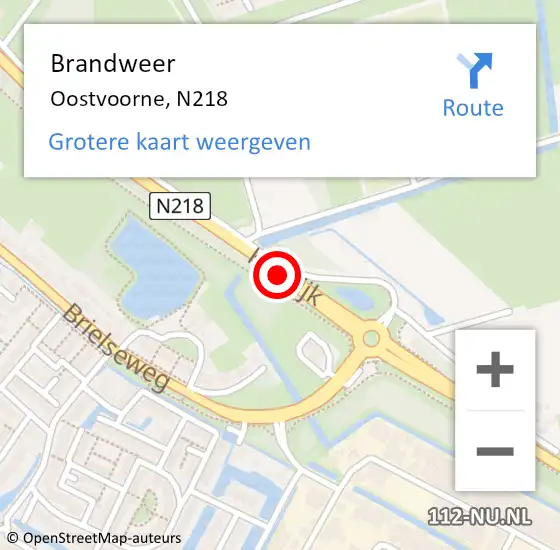 Locatie op kaart van de 112 melding: Brandweer Oostvoorne, N218 op 11 november 2017 13:37