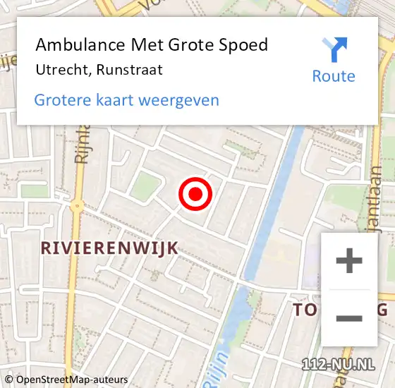 Locatie op kaart van de 112 melding: Ambulance Met Grote Spoed Naar Utrecht, Runstraat op 11 november 2017 13:37