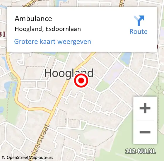 Locatie op kaart van de 112 melding: Ambulance Hoogland, Esdoornlaan op 11 november 2017 14:47