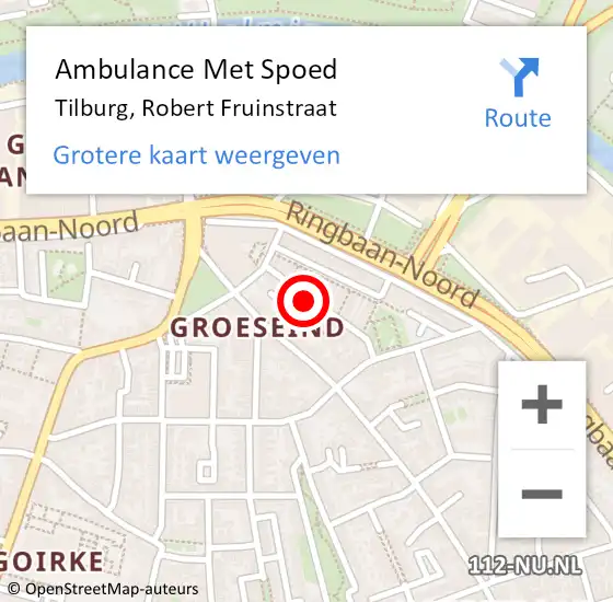 Locatie op kaart van de 112 melding: Ambulance Met Spoed Naar Tilburg, Robert Fruinstraat op 11 november 2017 15:30