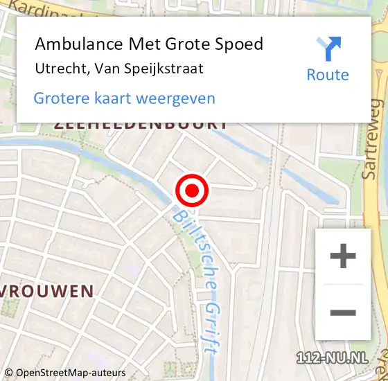 Locatie op kaart van de 112 melding: Ambulance Met Grote Spoed Naar Utrecht, Van Speijkstraat op 11 november 2017 19:06