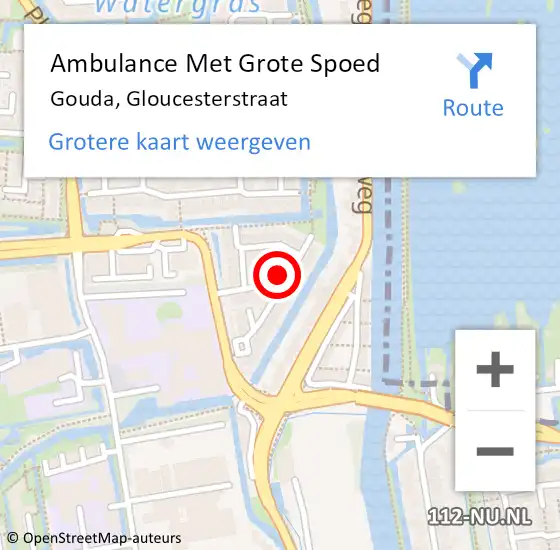 Locatie op kaart van de 112 melding: Ambulance Met Grote Spoed Naar Gouda, Gloucesterstraat op 11 november 2017 19:58