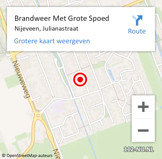 Locatie op kaart van de 112 melding: Brandweer Met Grote Spoed Naar Nijeveen, Julianastraat op 11 november 2017 20:21