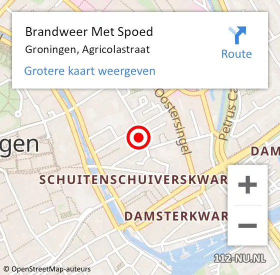 Locatie op kaart van de 112 melding: Brandweer Met Spoed Naar Groningen, Agricolastraat op 11 november 2017 22:43