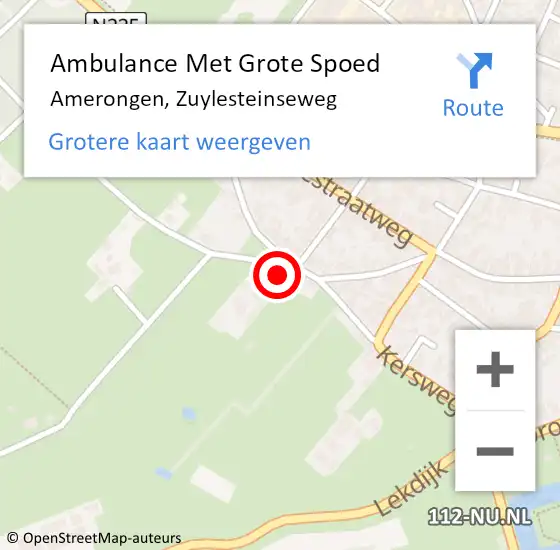 Locatie op kaart van de 112 melding: Ambulance Met Grote Spoed Naar Amerongen, Zuylesteinseweg op 12 november 2017 00:34