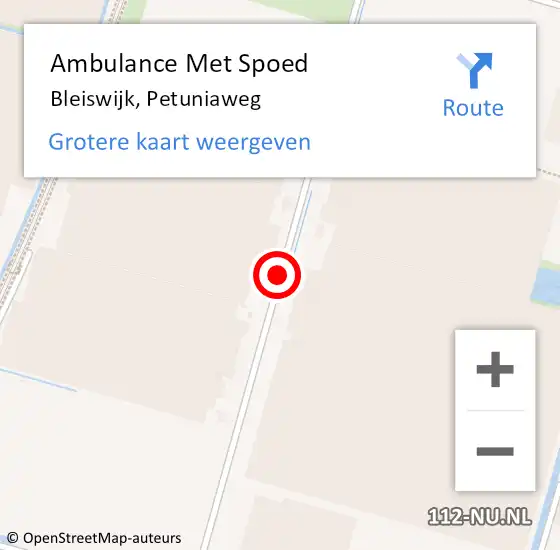 Locatie op kaart van de 112 melding: Ambulance Met Spoed Naar Bleiswijk, Petuniaweg op 12 november 2017 02:10