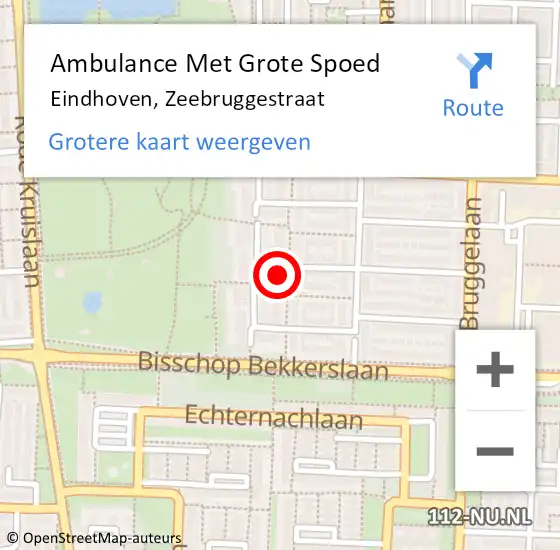 Locatie op kaart van de 112 melding: Ambulance Met Grote Spoed Naar Eindhoven, Zeebruggestraat op 12 november 2017 02:16