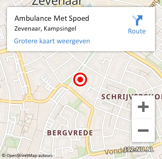 Locatie op kaart van de 112 melding: Ambulance Met Spoed Naar Zevenaar, Kampsingel op 12 november 2017 09:02