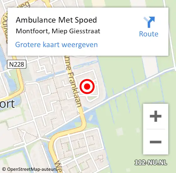 Locatie op kaart van de 112 melding: Ambulance Met Spoed Naar Montfoort, Miep Giesstraat op 12 november 2017 11:46