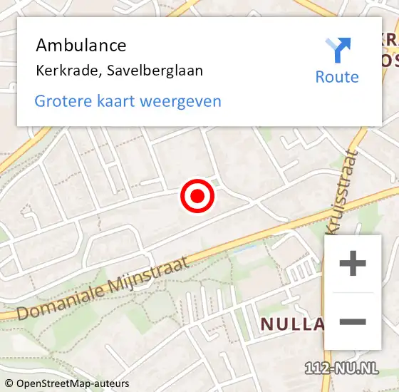 Locatie op kaart van de 112 melding: Ambulance Kerkrade, Savelberglaan op 12 november 2017 11:50