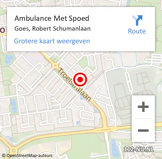 Locatie op kaart van de 112 melding: Ambulance Met Spoed Naar Goes, Robert Schumanlaan op 12 november 2017 12:16