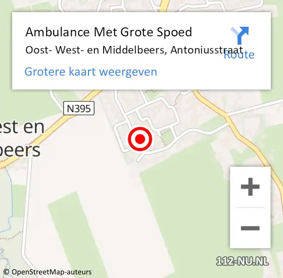 Locatie op kaart van de 112 melding: Ambulance Met Grote Spoed Naar Oost- West- en Middelbeers, Antoniusstraat op 12 november 2017 12:17