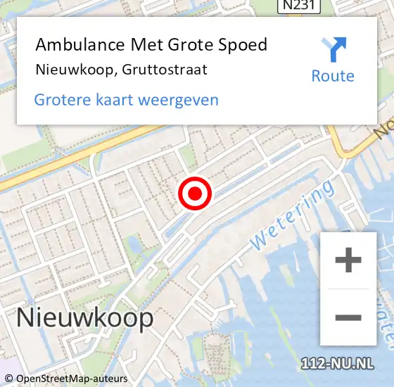 Locatie op kaart van de 112 melding: Ambulance Met Grote Spoed Naar Nieuwkoop, Gruttostraat op 12 november 2017 12:18