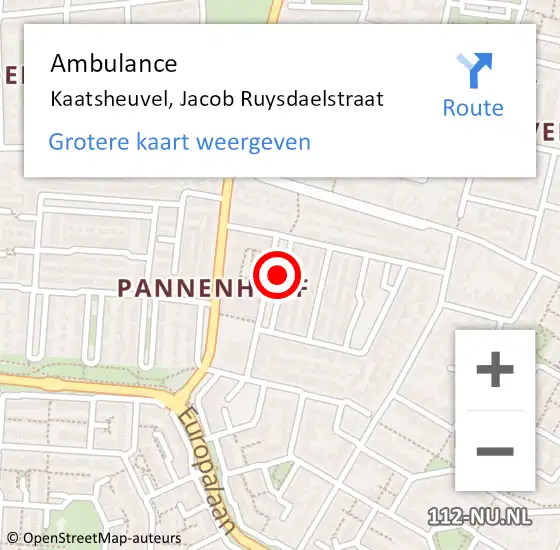 Locatie op kaart van de 112 melding: Ambulance Kaatsheuvel, Jacob Ruysdaelstraat op 12 november 2017 12:27