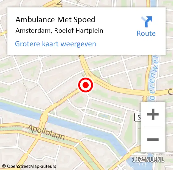 Locatie op kaart van de 112 melding: Ambulance Met Spoed Naar Amsterdam, Roelof Hartplein op 12 november 2017 12:51