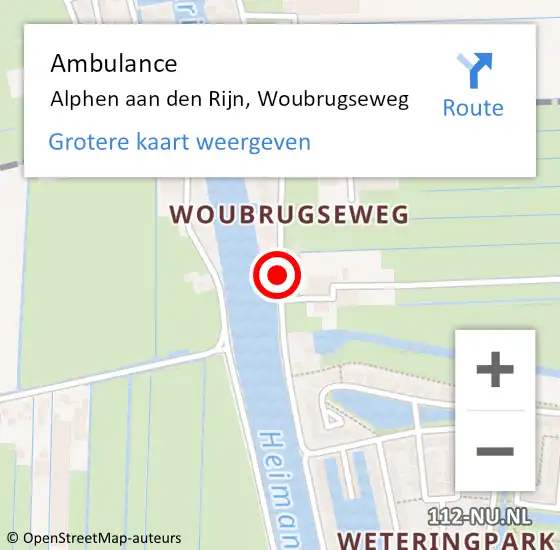 Locatie op kaart van de 112 melding: Ambulance Alphen aan den Rijn, Woubrugseweg op 12 november 2017 13:30