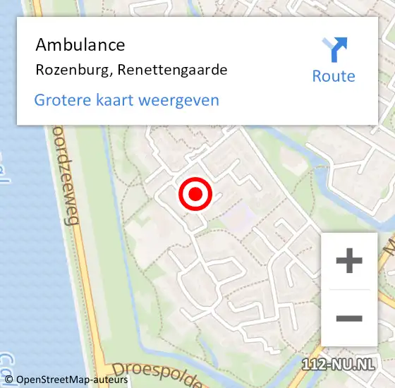 Locatie op kaart van de 112 melding: Ambulance Rozenburg, Renettengaarde op 12 november 2017 13:48