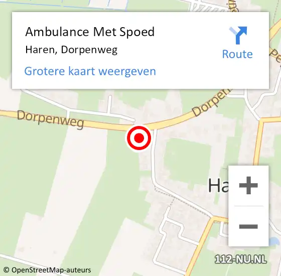 Locatie op kaart van de 112 melding: Ambulance Met Spoed Naar Haren, Dorpenweg op 12 november 2017 14:00