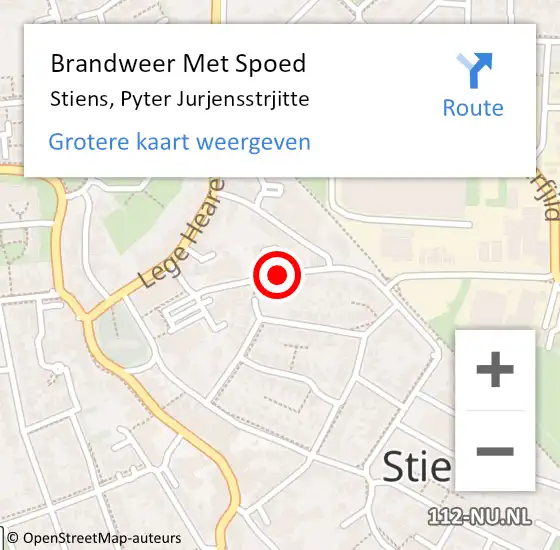 Locatie op kaart van de 112 melding: Brandweer Met Spoed Naar Stiens, Pyter Jurjensstrjitte op 12 november 2017 16:32