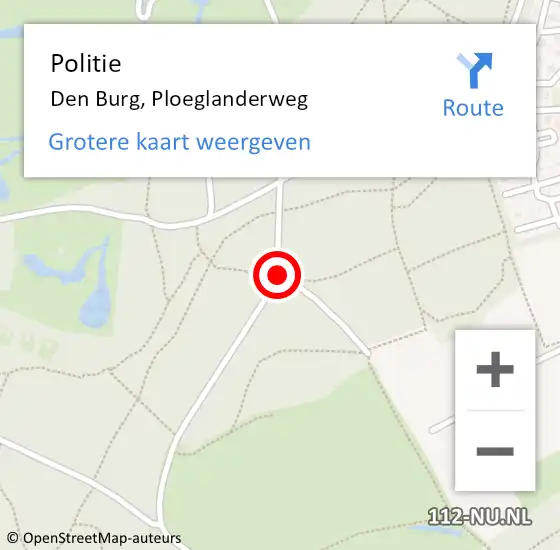 Locatie op kaart van de 112 melding: Politie Den Burg, Ploeglanderweg op 12 november 2017 17:01