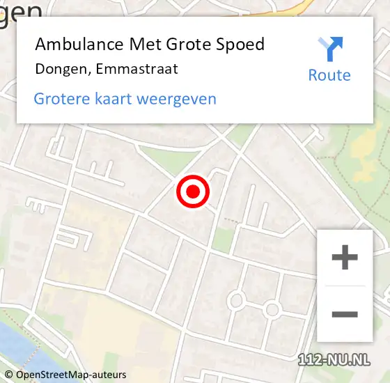 Locatie op kaart van de 112 melding: Ambulance Met Grote Spoed Naar Dongen, Emmastraat op 12 november 2017 17:14