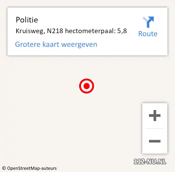 Locatie op kaart van de 112 melding: Politie Kruisweg, N218 hectometerpaal: 5,8 op 12 november 2017 18:00