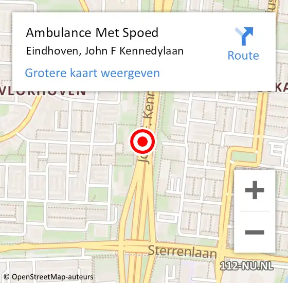 Locatie op kaart van de 112 melding: Ambulance Met Spoed Naar Eindhoven, John F Kennedylaan op 12 november 2017 19:50