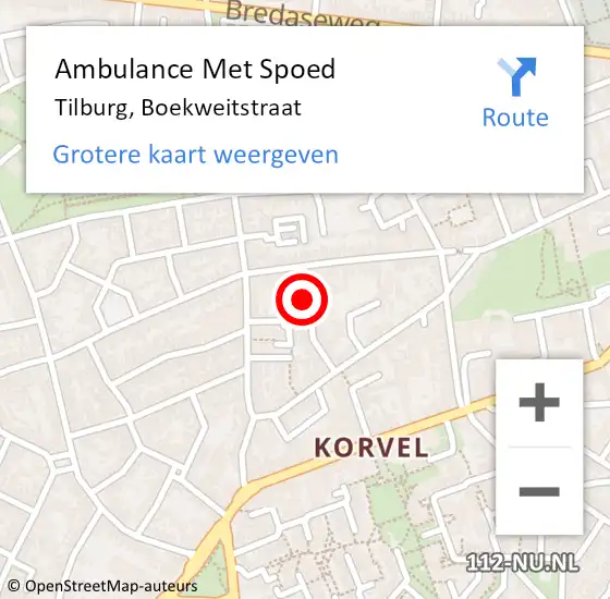 Locatie op kaart van de 112 melding: Ambulance Met Spoed Naar Tilburg, Boekweitstraat op 12 november 2017 19:53
