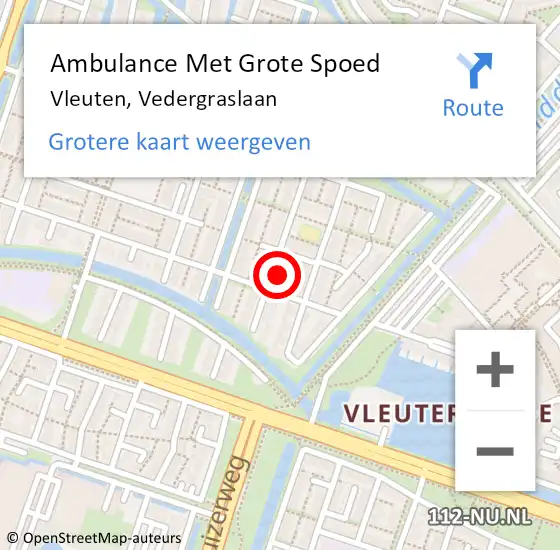 Locatie op kaart van de 112 melding: Ambulance Met Grote Spoed Naar Vleuten, Vedergraslaan op 12 november 2017 21:31