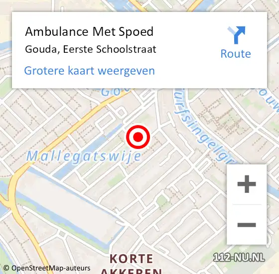 Locatie op kaart van de 112 melding: Ambulance Met Spoed Naar Gouda, Eerste Schoolstraat op 12 november 2017 22:26