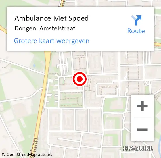 Locatie op kaart van de 112 melding: Ambulance Met Spoed Naar Dongen, Amstelstraat op 12 november 2017 23:28