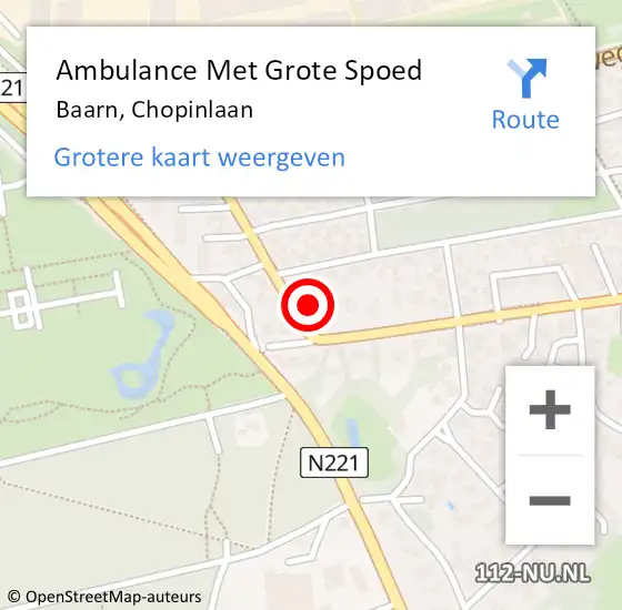 Locatie op kaart van de 112 melding: Ambulance Met Grote Spoed Naar Baarn, Chopinlaan op 13 november 2017 00:54