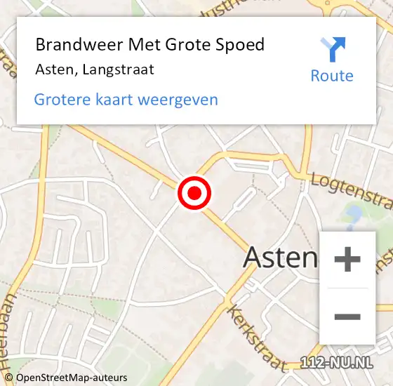 Locatie op kaart van de 112 melding: Brandweer Met Grote Spoed Naar Asten, Langstraat op 13 november 2017 01:08