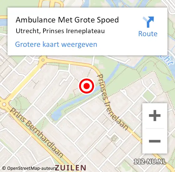 Locatie op kaart van de 112 melding: Ambulance Met Grote Spoed Naar Utrecht, Prinses Ireneplateau op 13 november 2017 02:02