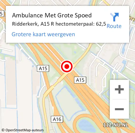 Locatie op kaart van de 112 melding: Ambulance Met Grote Spoed Naar Ridderkerk, A15 R hectometerpaal: 72,0 op 13 november 2017 08:00