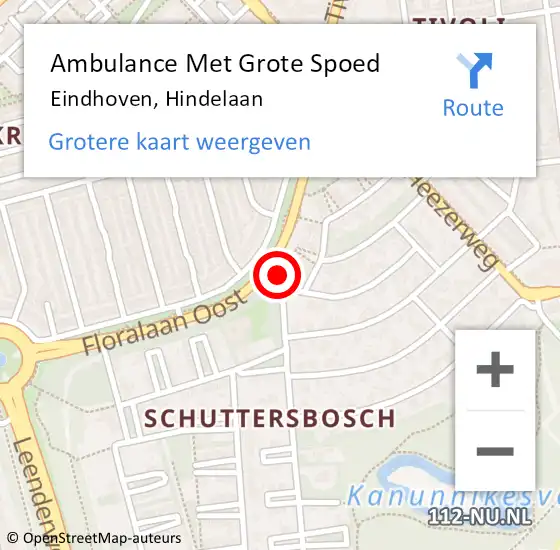 Locatie op kaart van de 112 melding: Ambulance Met Grote Spoed Naar Eindhoven, Hindelaan op 13 november 2017 08:07