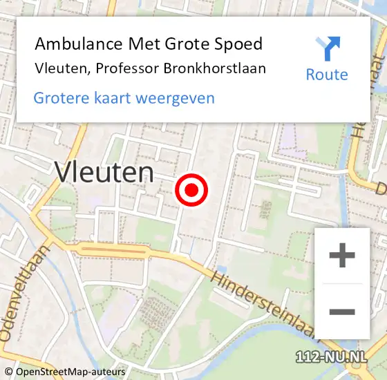 Locatie op kaart van de 112 melding: Ambulance Met Grote Spoed Naar Vleuten, Professor Bronkhorstlaan op 13 november 2017 08:45