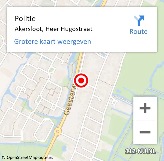 Locatie op kaart van de 112 melding: Politie Akersloot, Heer Hugostraat op 13 november 2017 08:52