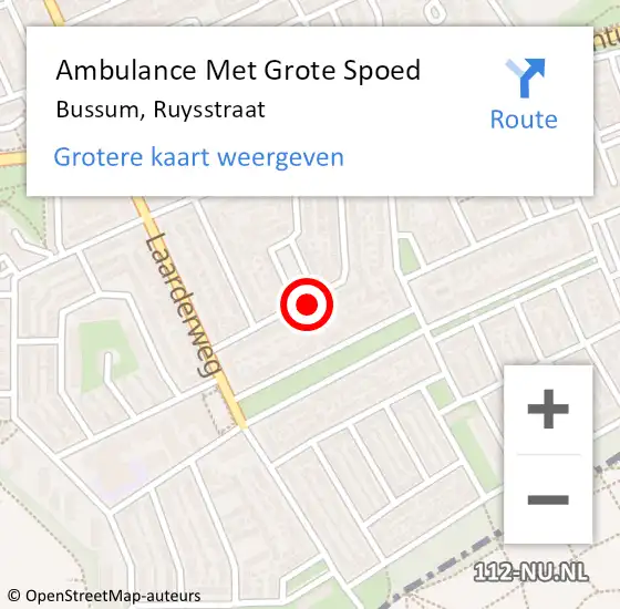 Locatie op kaart van de 112 melding: Ambulance Met Grote Spoed Naar Bussum, Ruysstraat op 6 februari 2014 20:17