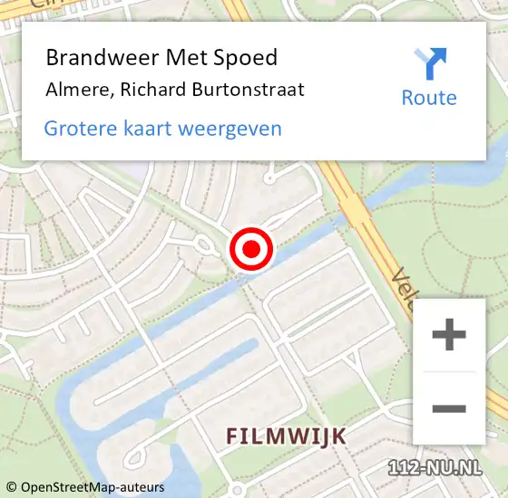 Locatie op kaart van de 112 melding: Brandweer Met Spoed Naar Almere, Richard Burtonstraat op 13 november 2017 10:37