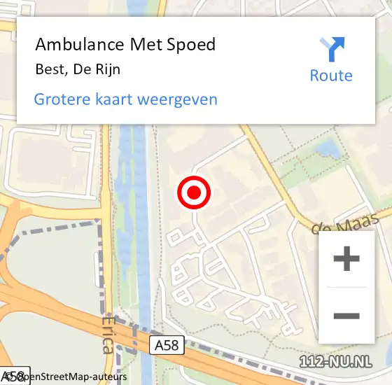 Locatie op kaart van de 112 melding: Ambulance Met Spoed Naar Best, De Rijn op 13 november 2017 10:58