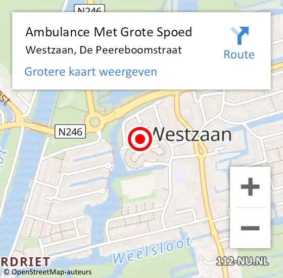 Locatie op kaart van de 112 melding: Ambulance Met Grote Spoed Naar Westzaan, De Peereboomstraat op 13 november 2017 12:52