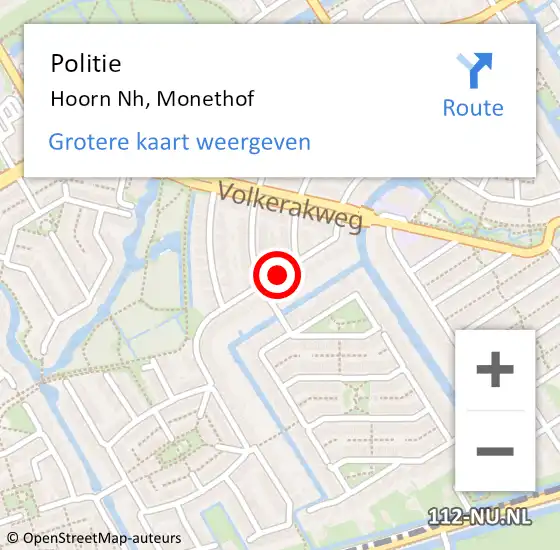 Locatie op kaart van de 112 melding: Politie Hoorn Nh, Monethof op 13 november 2017 13:28