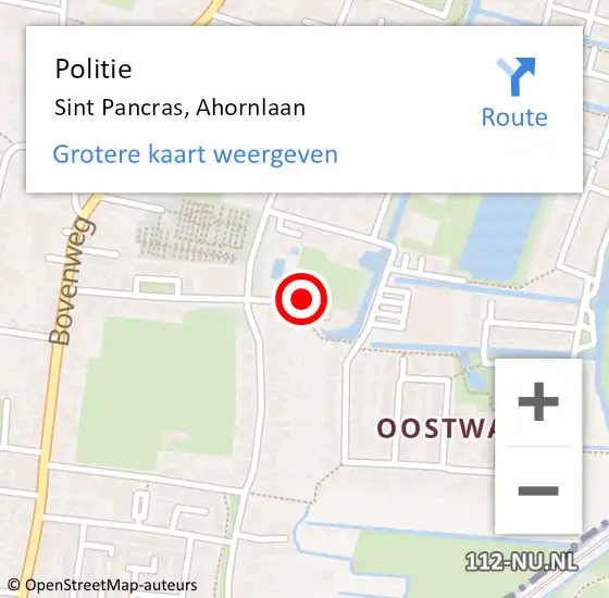 Locatie op kaart van de 112 melding: Politie Sint Pancras, Ahornlaan op 13 november 2017 14:01