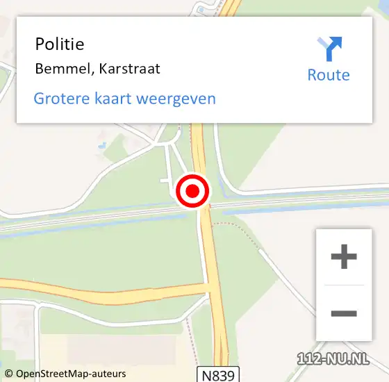 Locatie op kaart van de 112 melding: Politie Bemmel, Karstraat op 13 november 2017 14:29