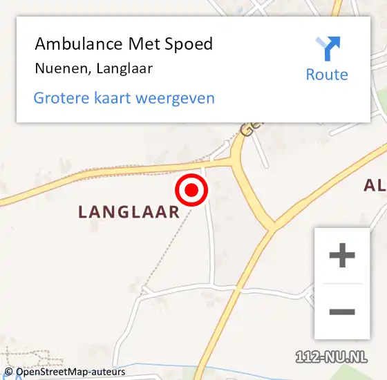 Locatie op kaart van de 112 melding: Ambulance Met Spoed Naar Nuenen, Langlaar op 13 november 2017 14:32