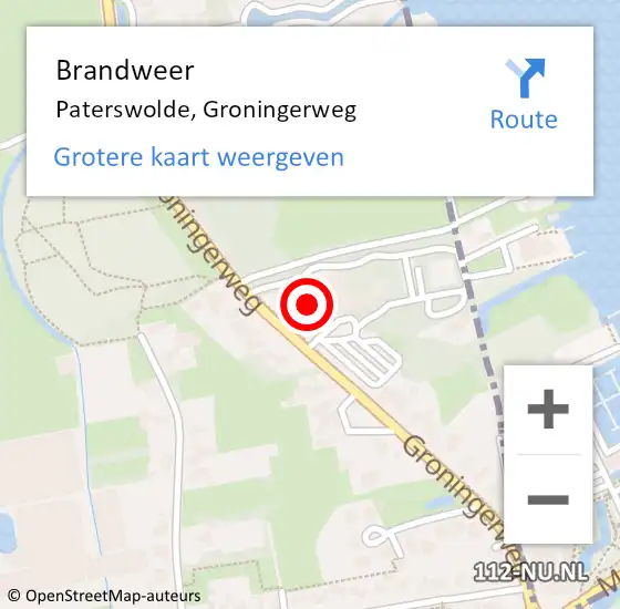 Locatie op kaart van de 112 melding: Brandweer Paterswolde, Groningerweg op 13 november 2017 17:06